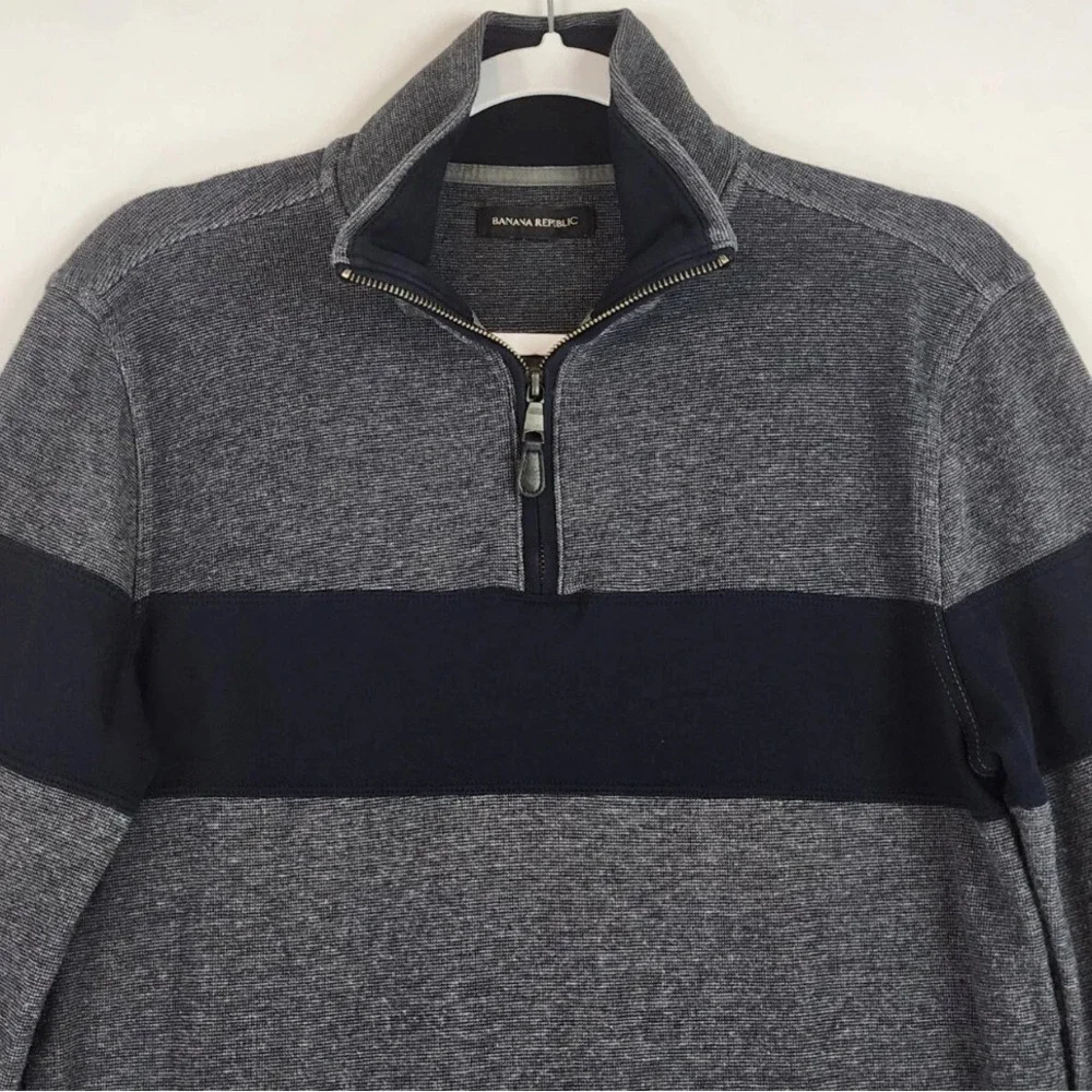 Banana Republic Men's 100% Cotton Striped Preppy Casualcore Quarter Zip, Size L‎
